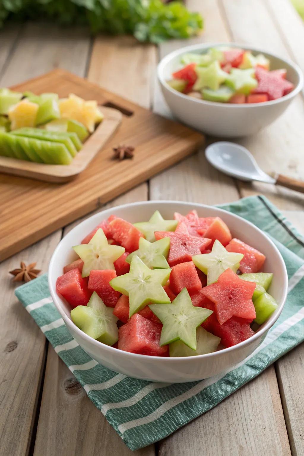 Star-cut fruits bring a delightful twist to every fruit salad.