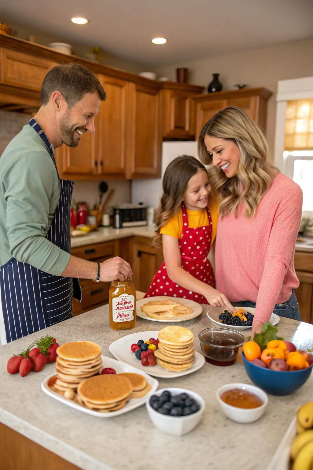 Family connecting over a pancake-making session filled with fun and learning.