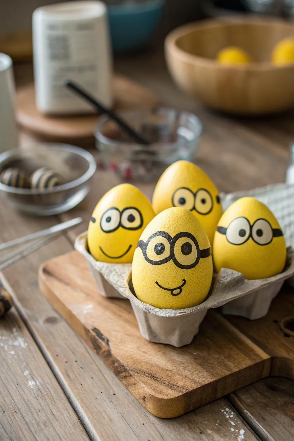 Helper-themed eggs spreading joy and chuckles.