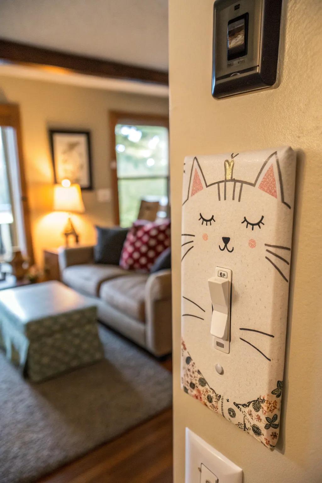 A cat themed light switch panel brings a playful charm to your walls.