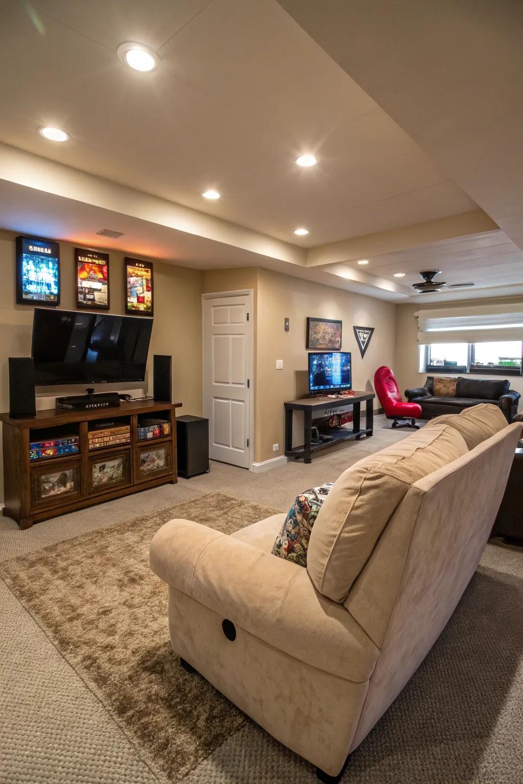 A lavish lounge chair inviting you to unwind in your game room.