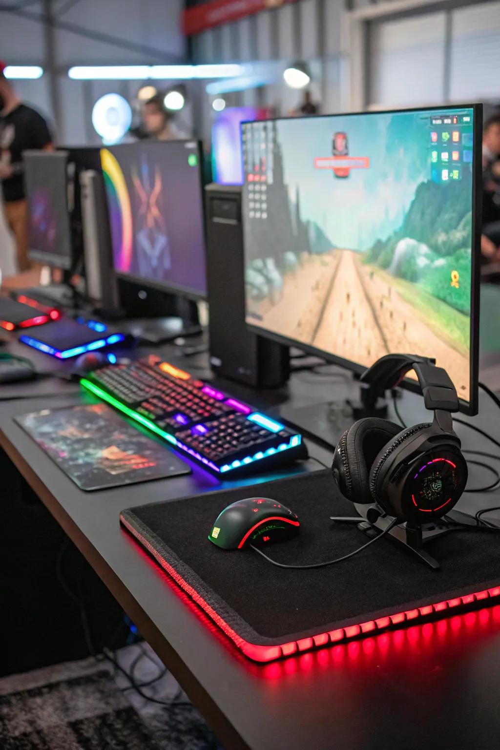 Vibrant RGB lights enhance the gaming atmosphere.