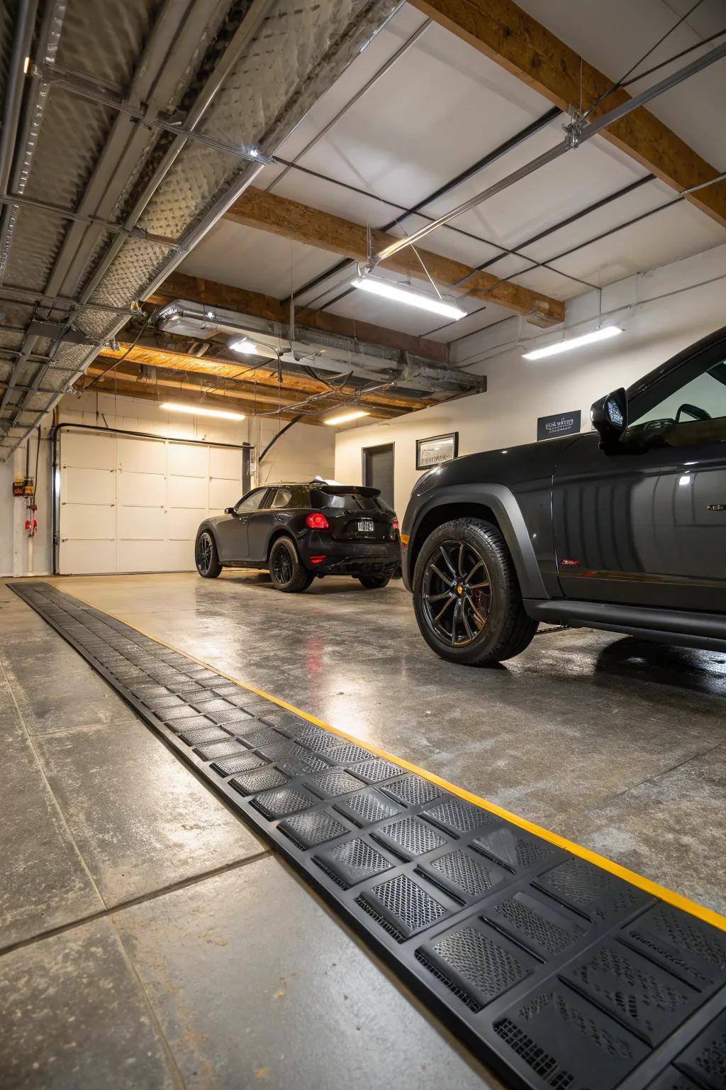 Rubber baseboards deliver a resilient and impact-resistant solution for active garages.
