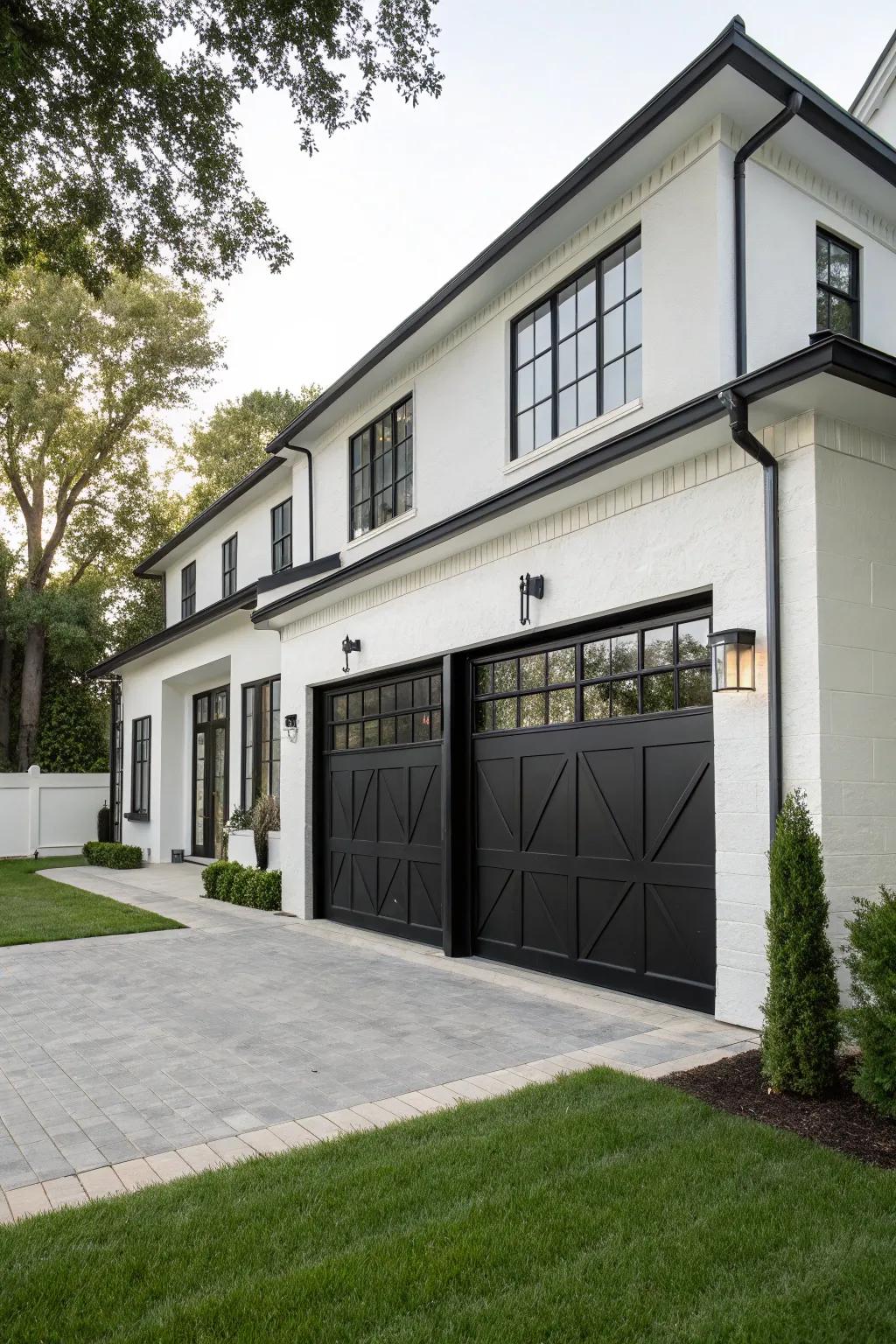 Classic dark hued garage doors offer a timeless, sophisticated look.
