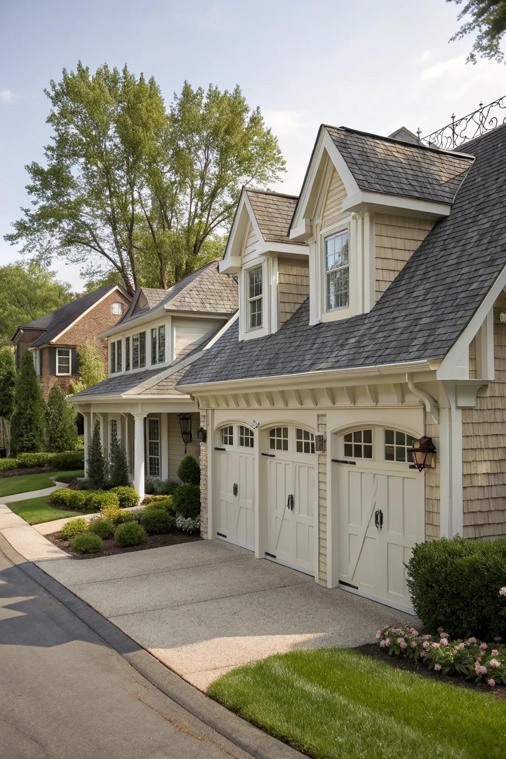Gabled dormers offer a hint of classic charm to any garage.