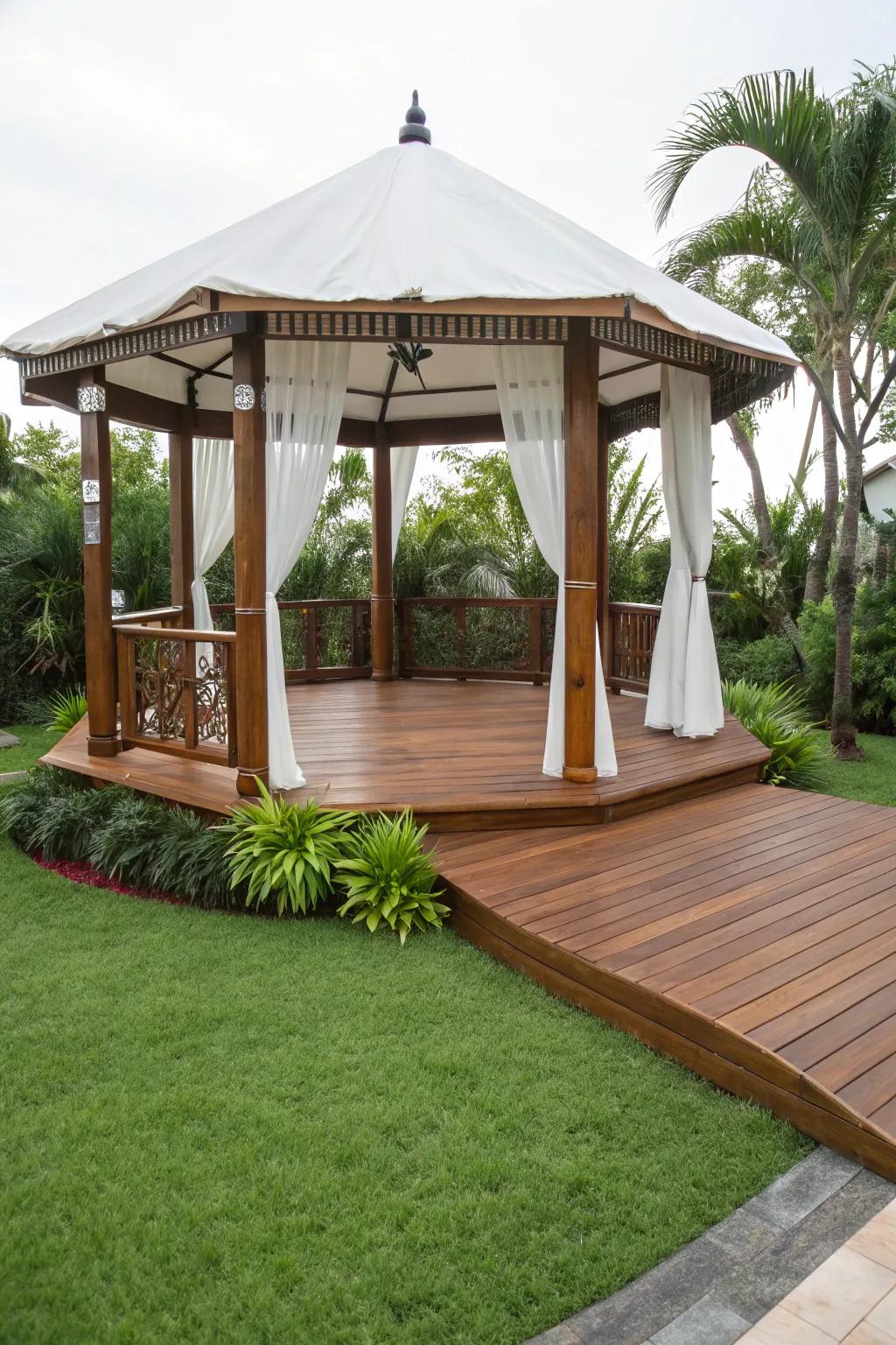 Classic timber flooring lends warmth and refinement to every gazebo design.