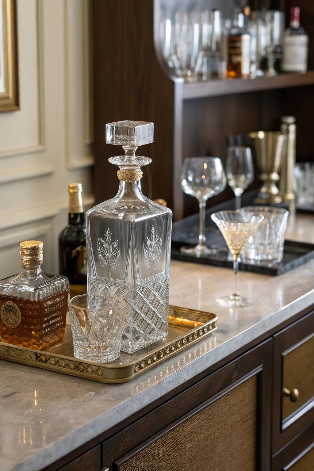 A bespoke etched carafe brings a personal touch to any bar.
