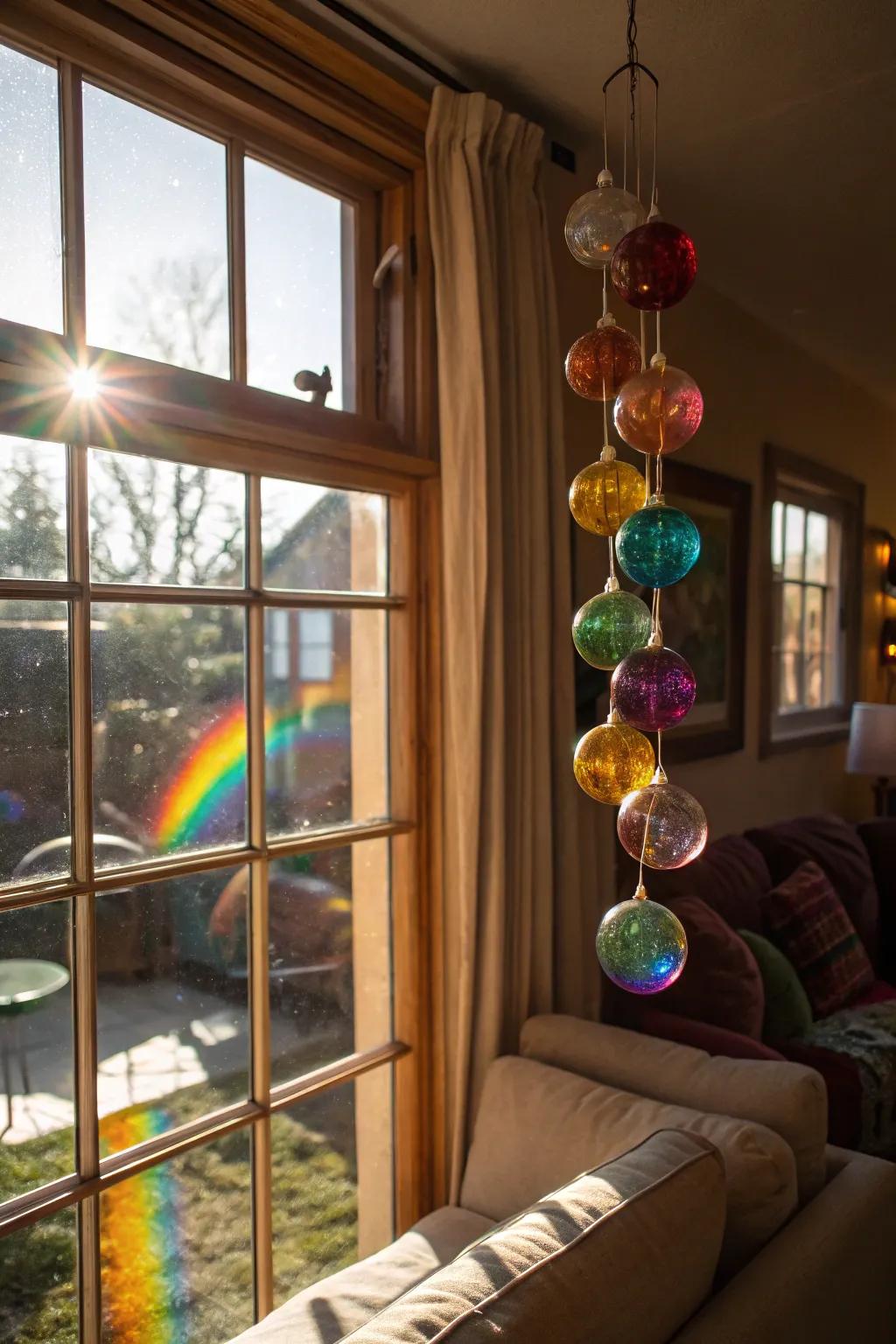 Capture the sun's beauty with hanging glass balls.