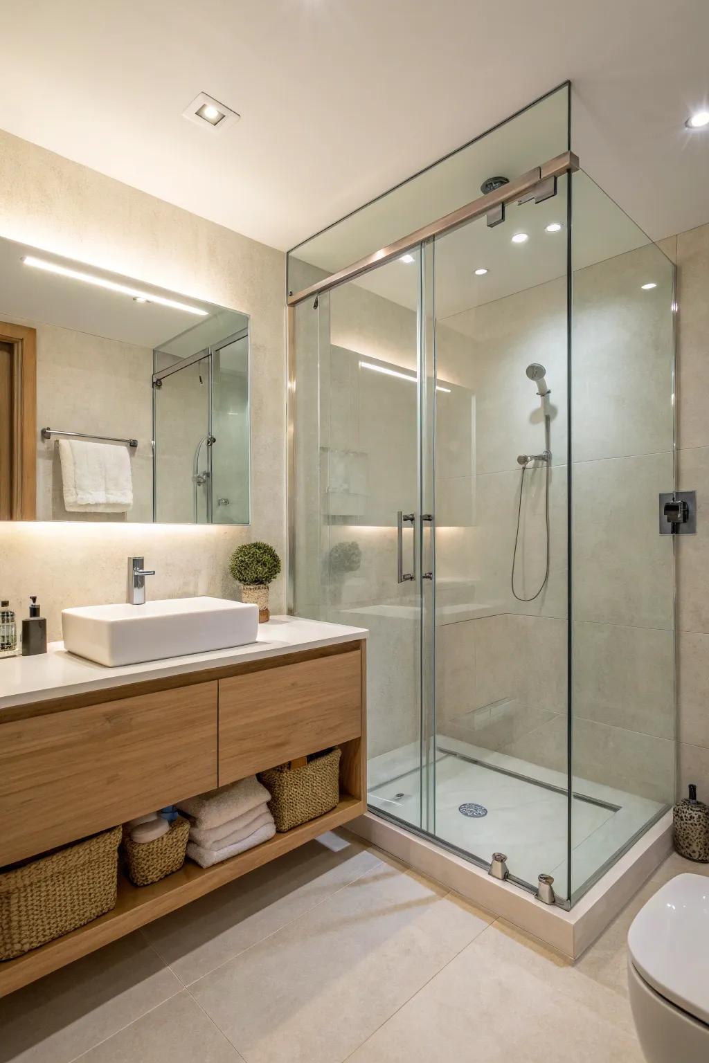 Realize a smooth appearance with a frameless glass shower.
