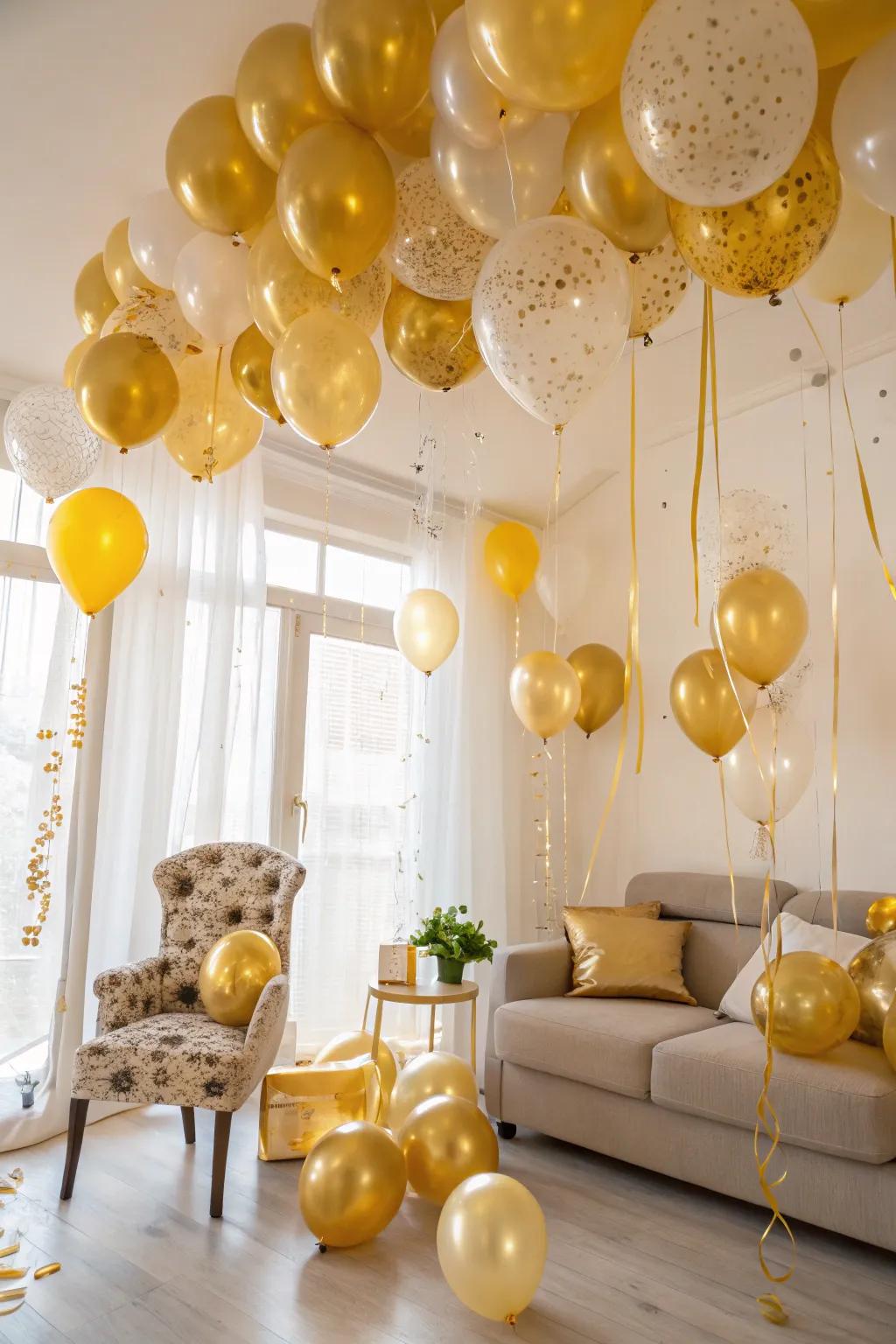 Transform your area into a festive scene with a multitude of gold spheres.