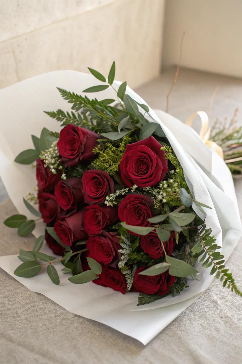 A classic scarlet rose bouquet ideal for graduation celebrations.