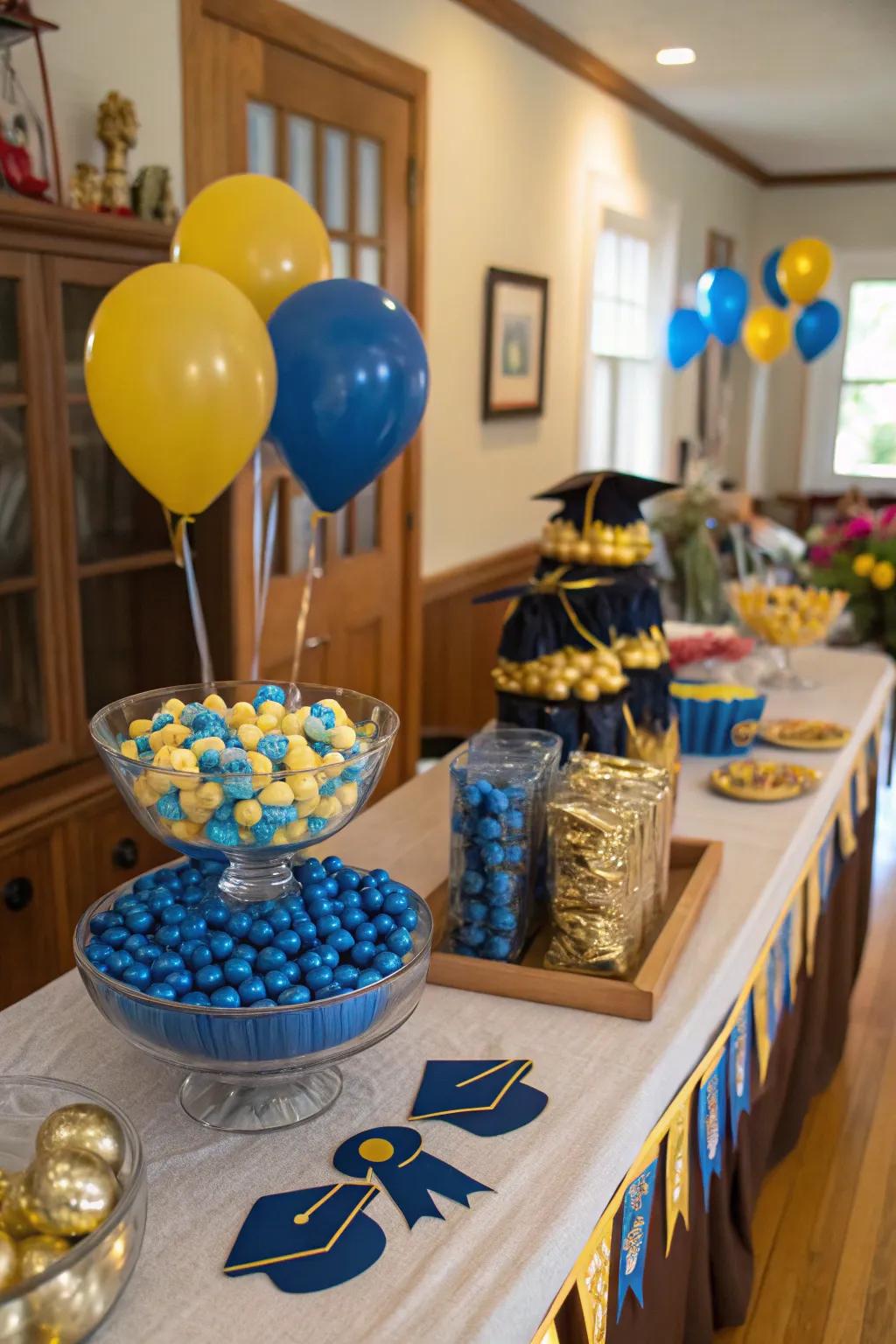Display your school loyalty with a candy table meticulously coordinated by color.