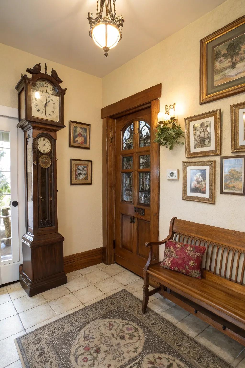 A longcase clock elevates a simple entryway into a welcoming space.