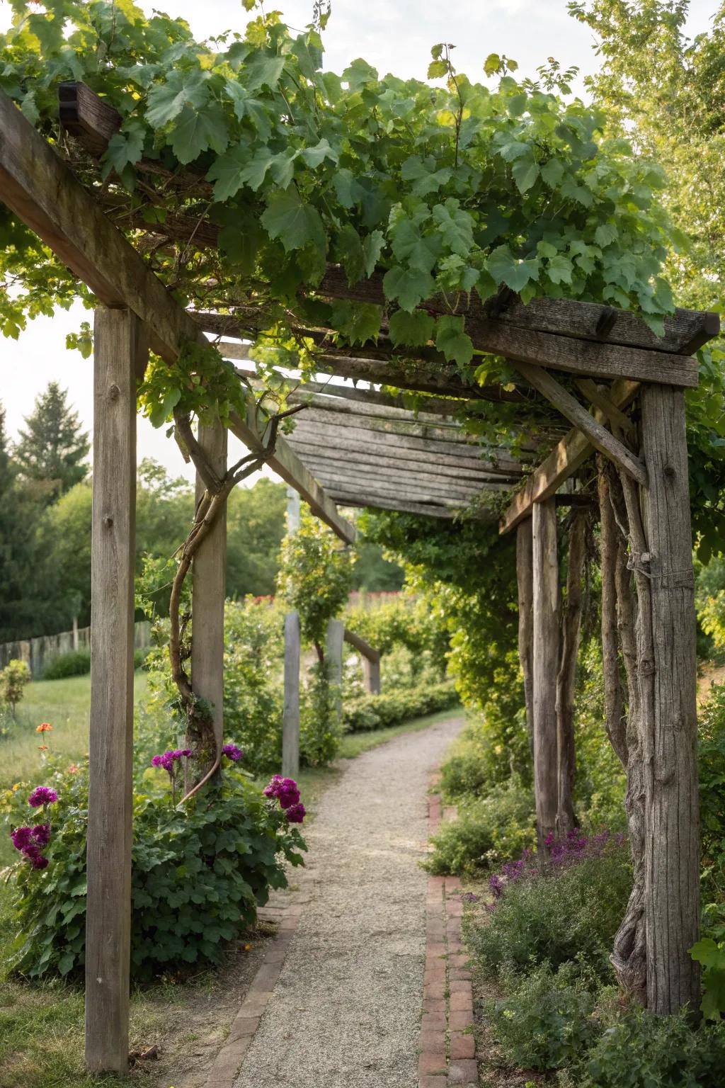 A timeless wood framework delivers a natural charm to support your grapevines.