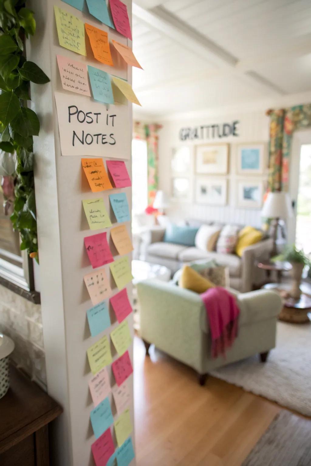A lively wall of appreciation showcasing colorful Sticky Notes.