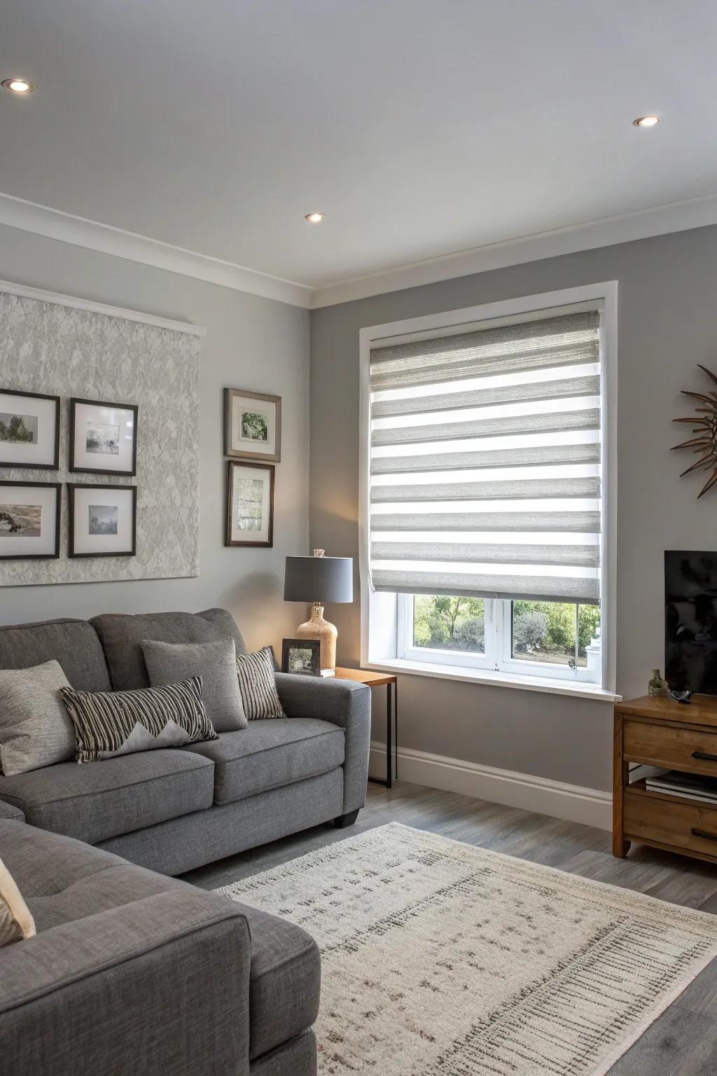 Layered grays create an atmosphere that's both inviting and classy.