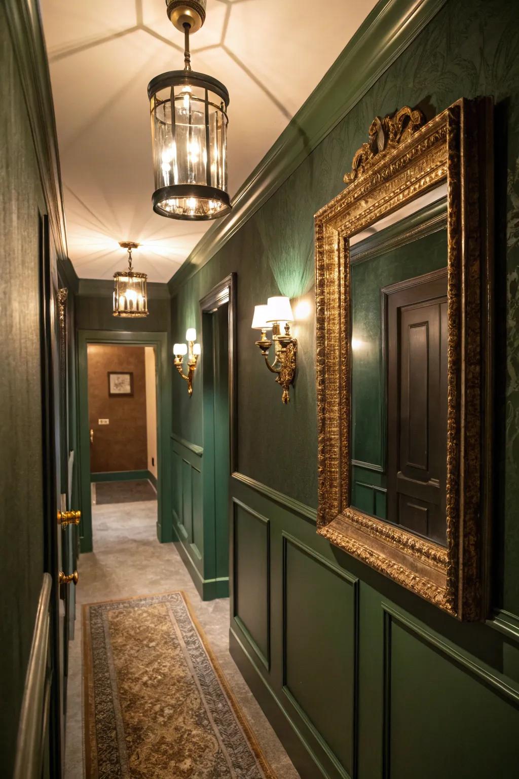 An evergreen hallway design brings a sense of warmth and luxury to your living space.