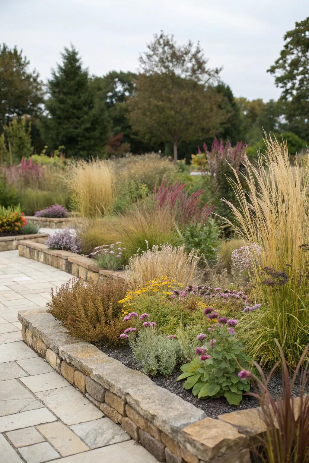 A lively garden showcasing a diverse range of native plants flourishing harmoniously.