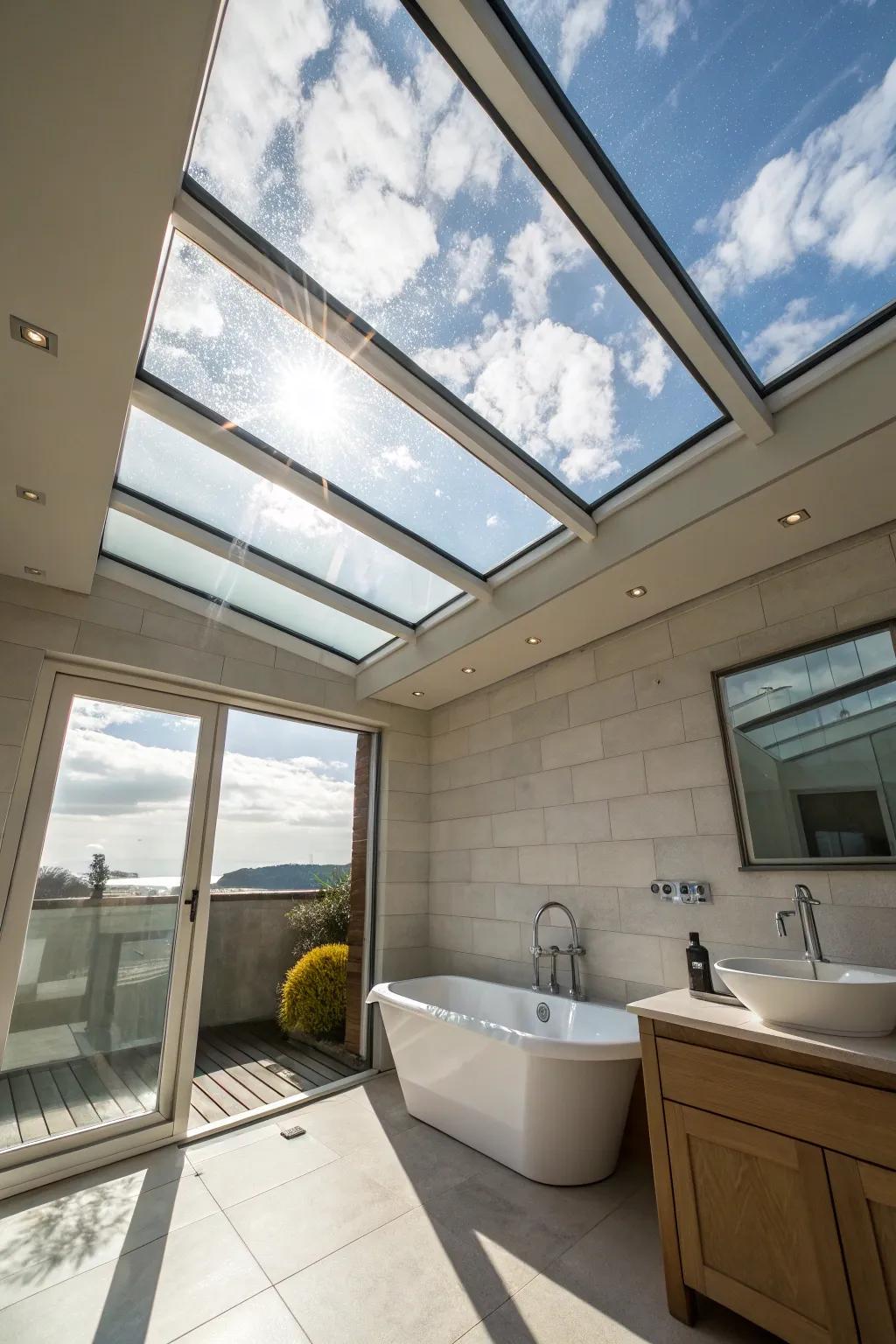 Bask in the open sky from your tub beneath a magnificent glass ceiling.