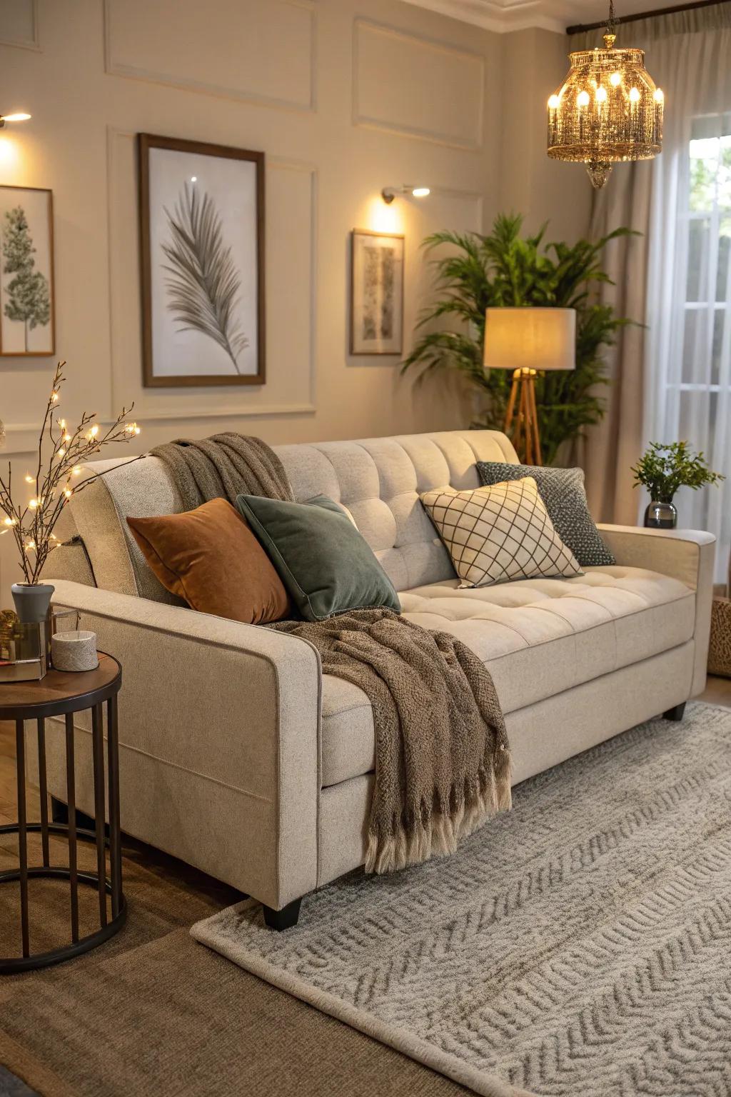 An elegant sofa that easily goes from a stylish couch to a restful bed.