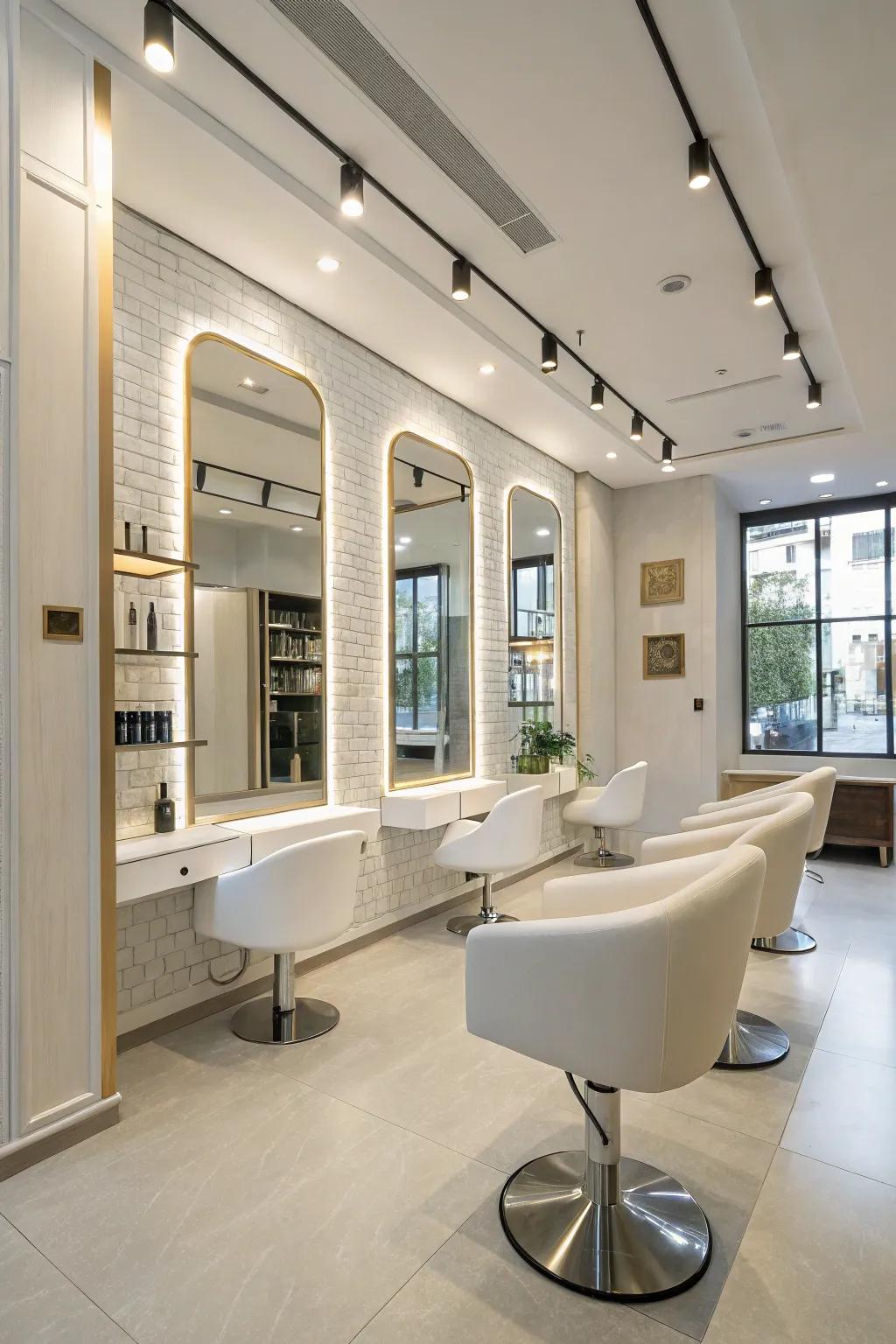 Choosing a minimalist style can make your salon feel open and calm.