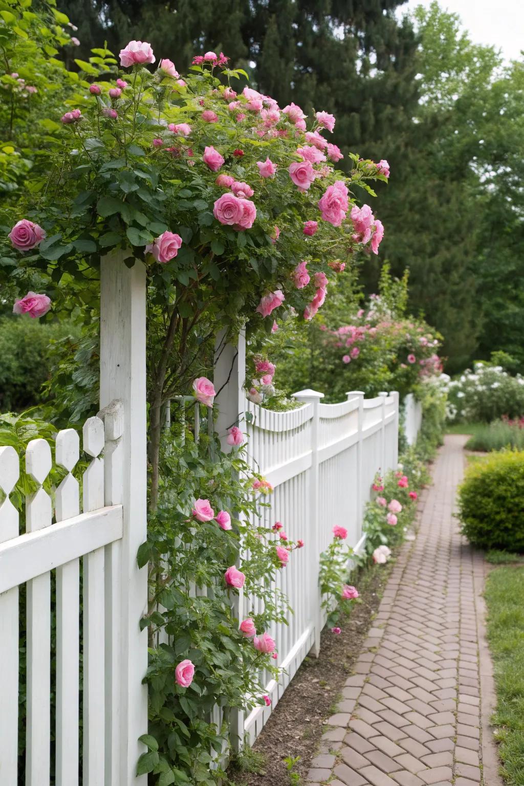 A short picket fence with florals contributes a romantic air to your garden.