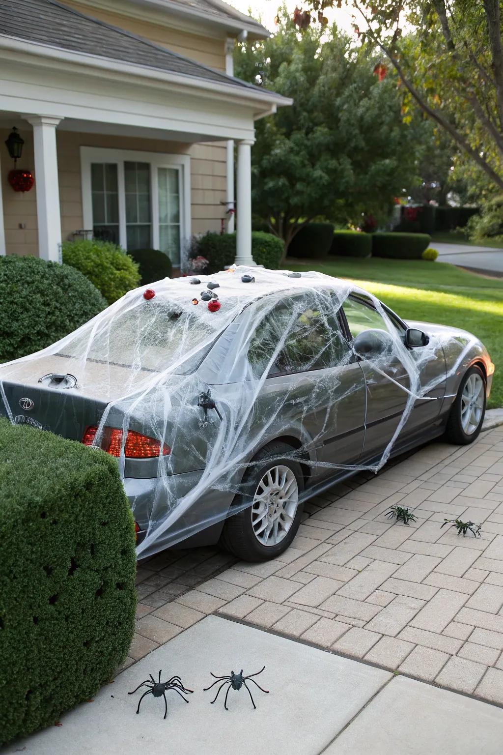 Spider webs can transform your car into a creepy, crawly spectacle.