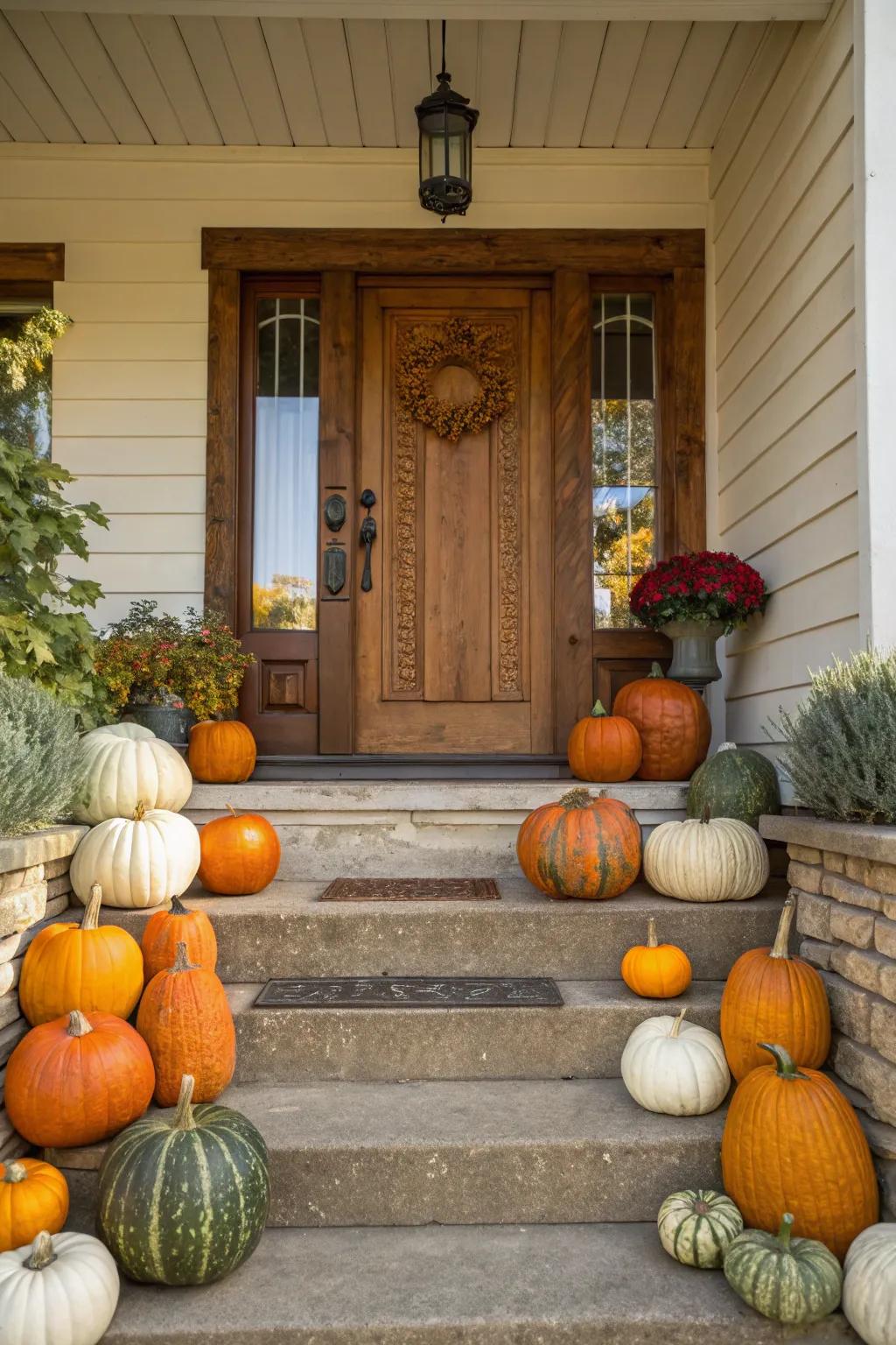 A delightful gourd grouping to greet trick-or-treaters.