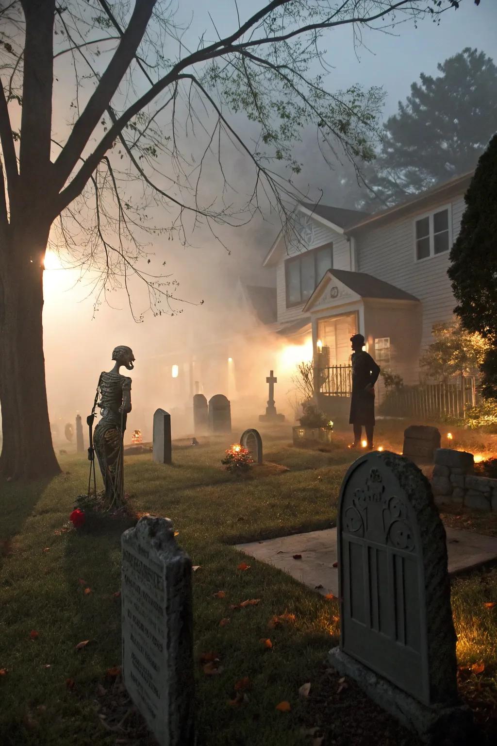 Transform your yard into a chilling graveyard with headstones and skeletons.