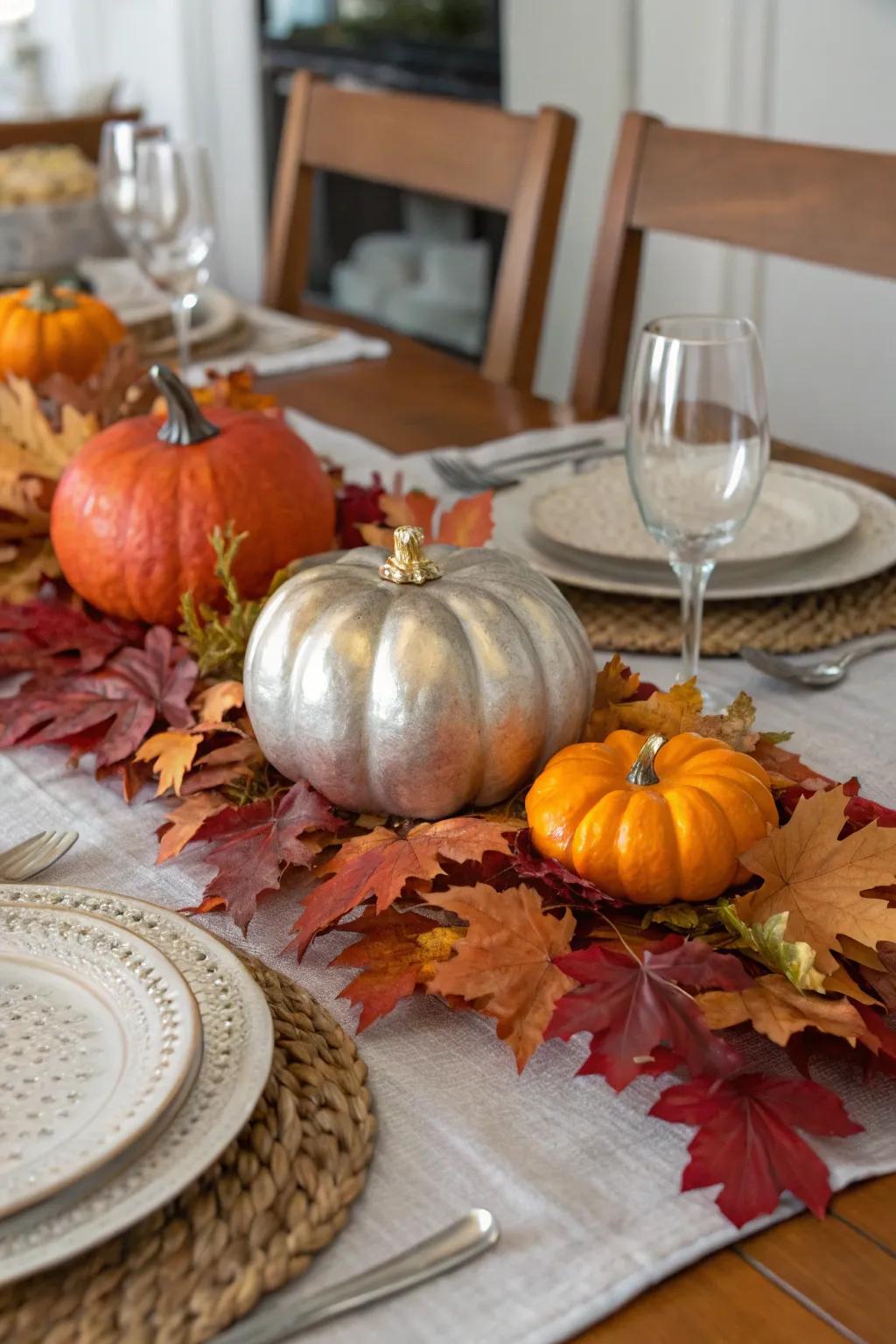 A pumpkin centerpiece that adds both charm and elegance to the Halloween table.