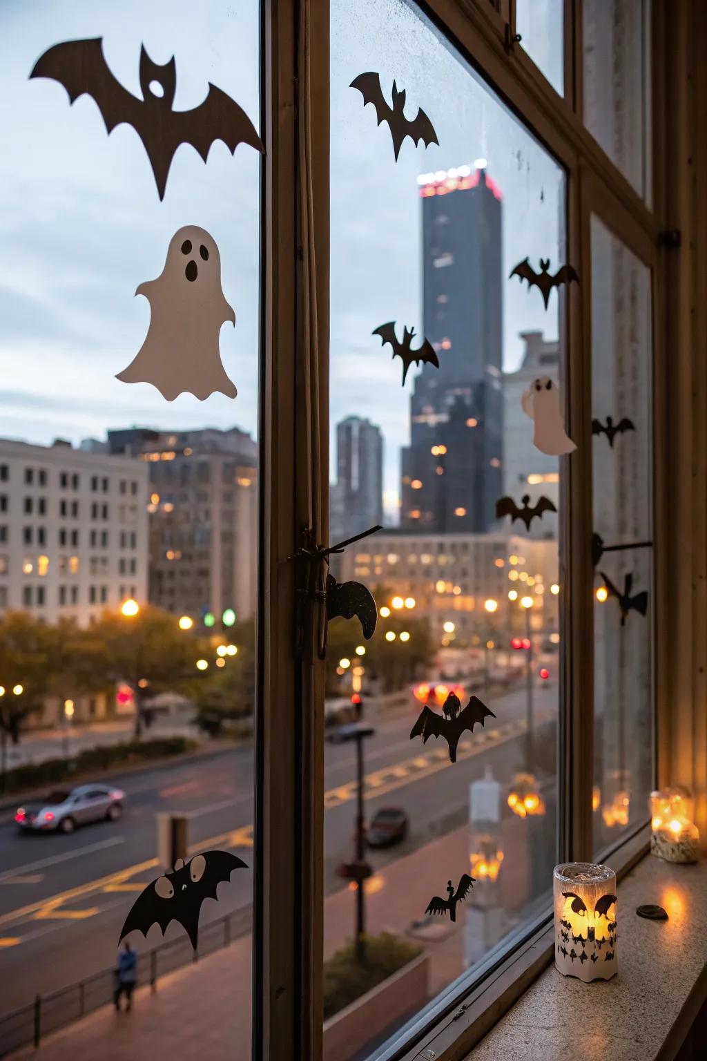 Adhesive film window decals give an eerie feel to any dwelling.