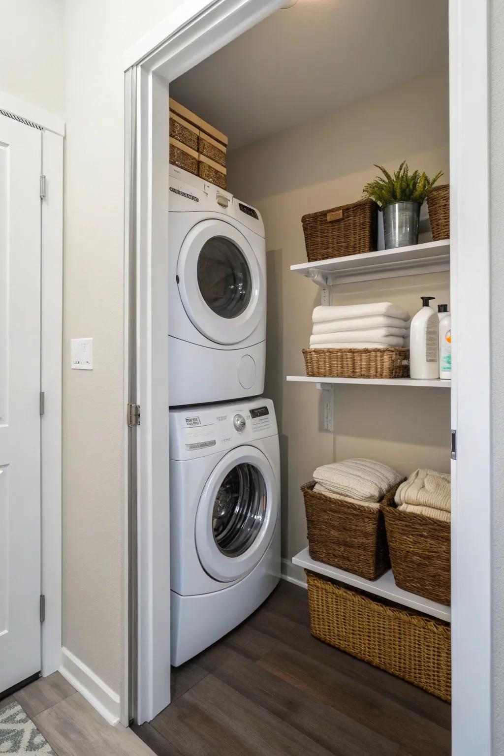 A small but effective stackable washer and dryer setup.
