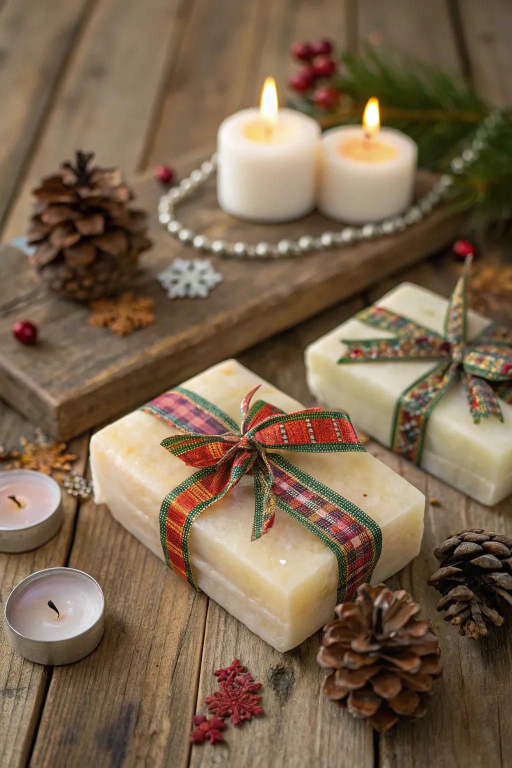 Hand cleanser attractively wrapped in festive ribbons