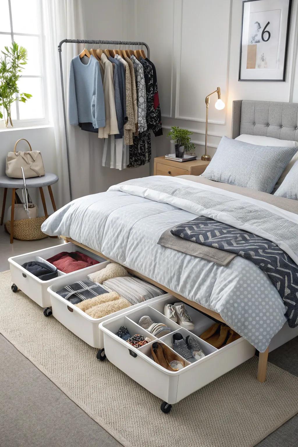 Take full advantage of your under-bed space with wheeled storage containers