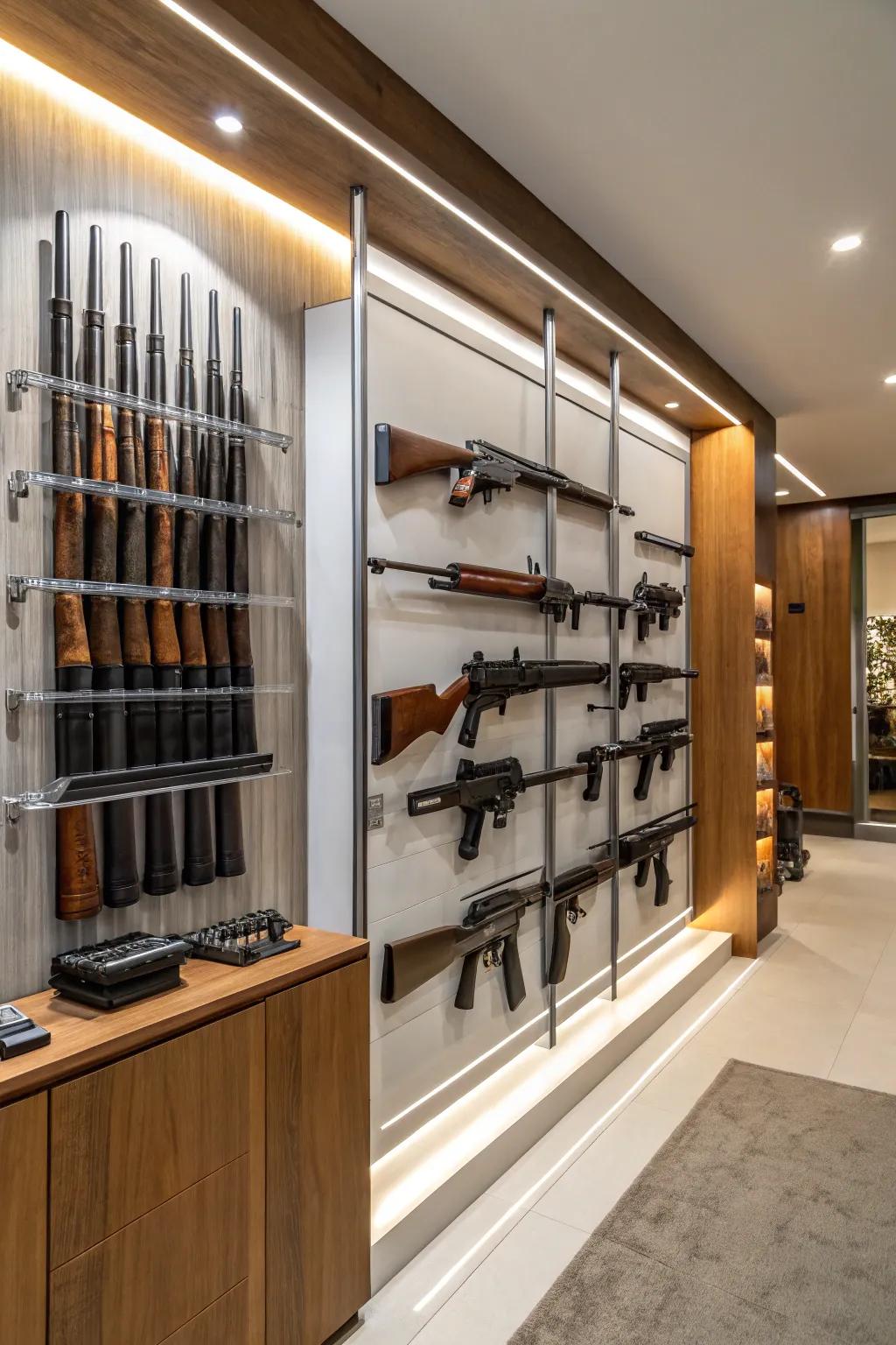 With wall-mounted racks, turn your firearm collection into a striking display.