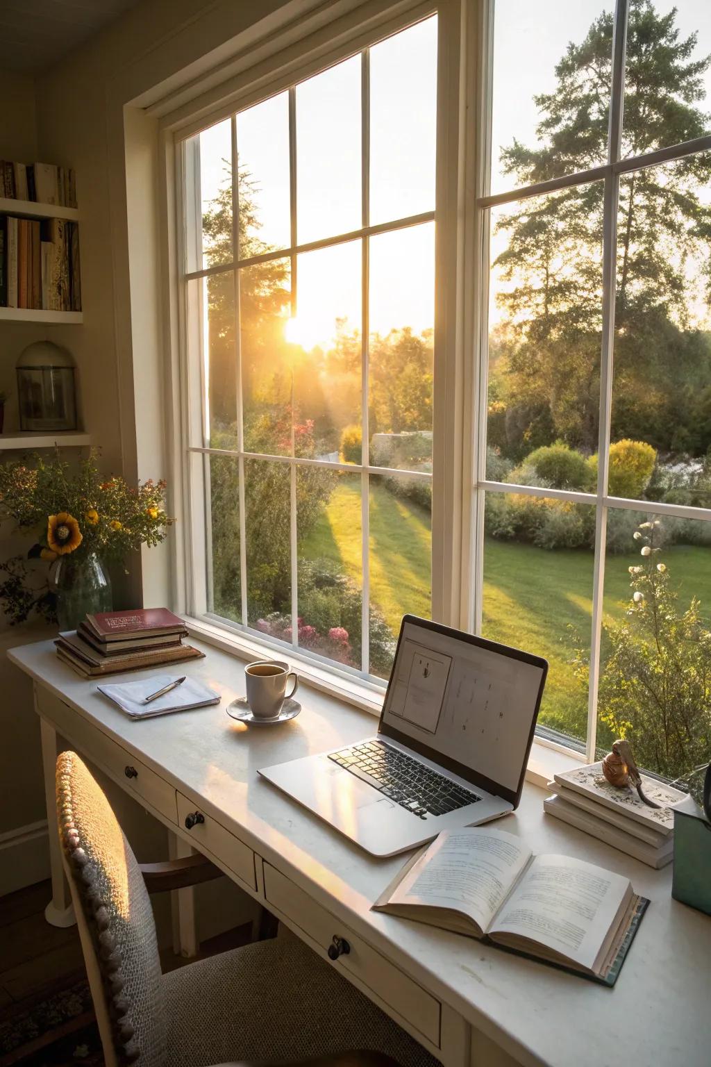 A home office setup strategically positioned to harness the benefits of natural illumination.