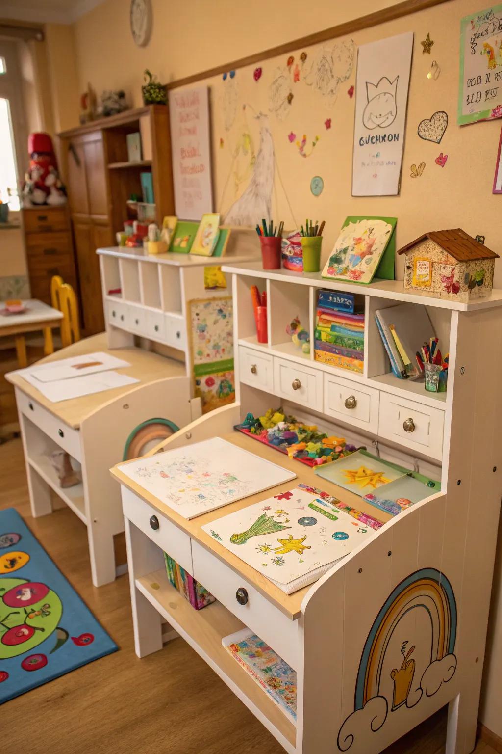 Personalized individual workspaces tailored to each child's tastes.
