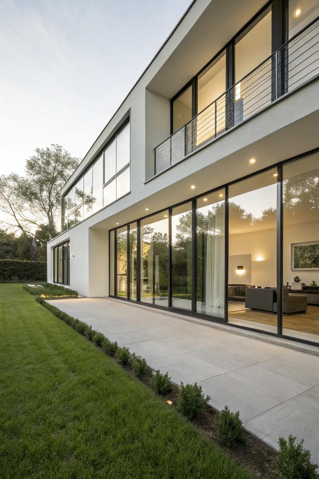A simple exterior with big windows and neat lines.