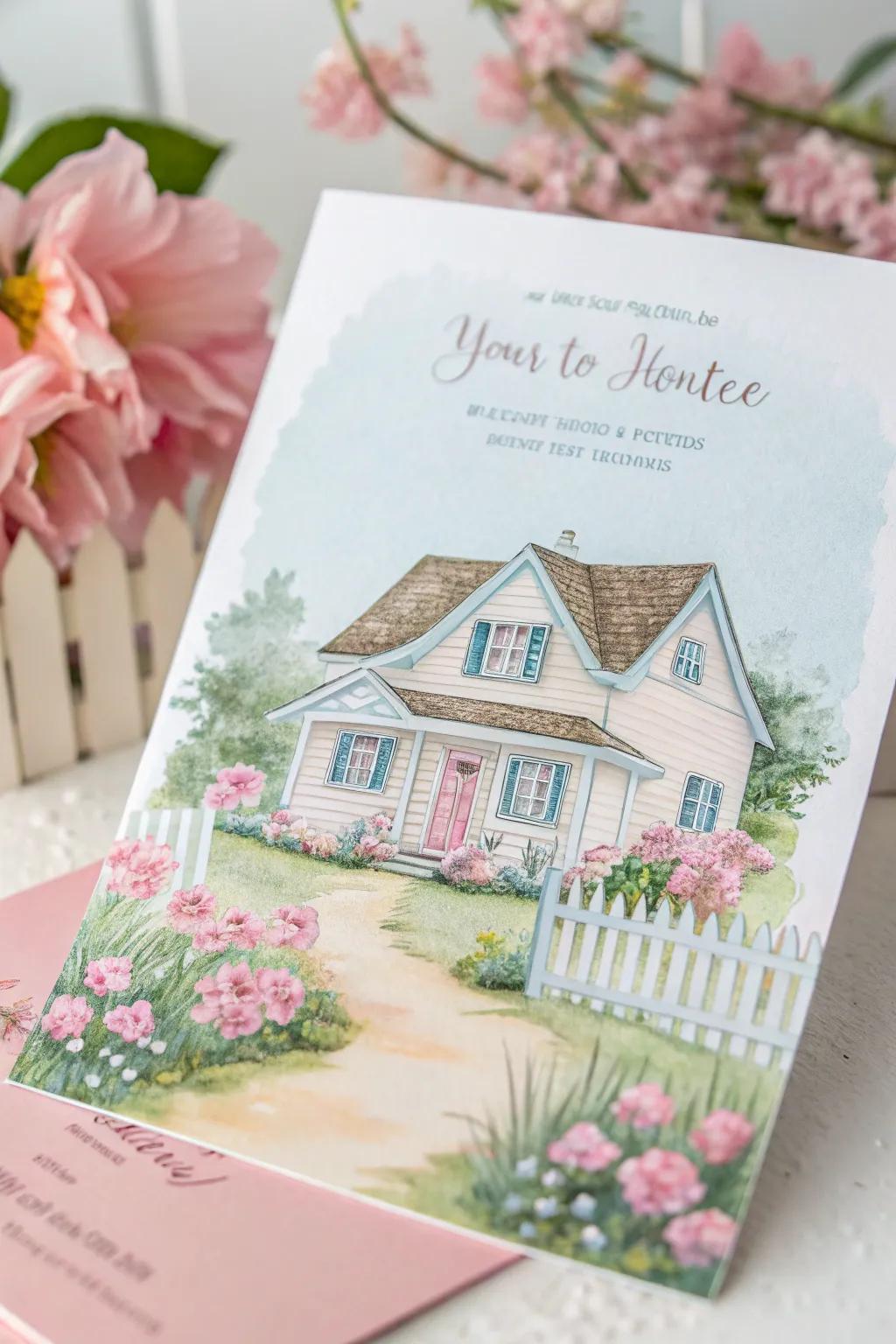 A homey illustrated house design sets the perfect tone for your invitation.