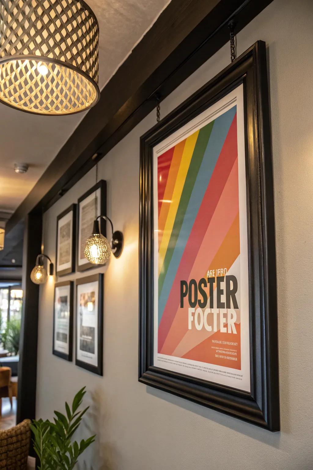 A striking dark border brings a modern feel to any poster.