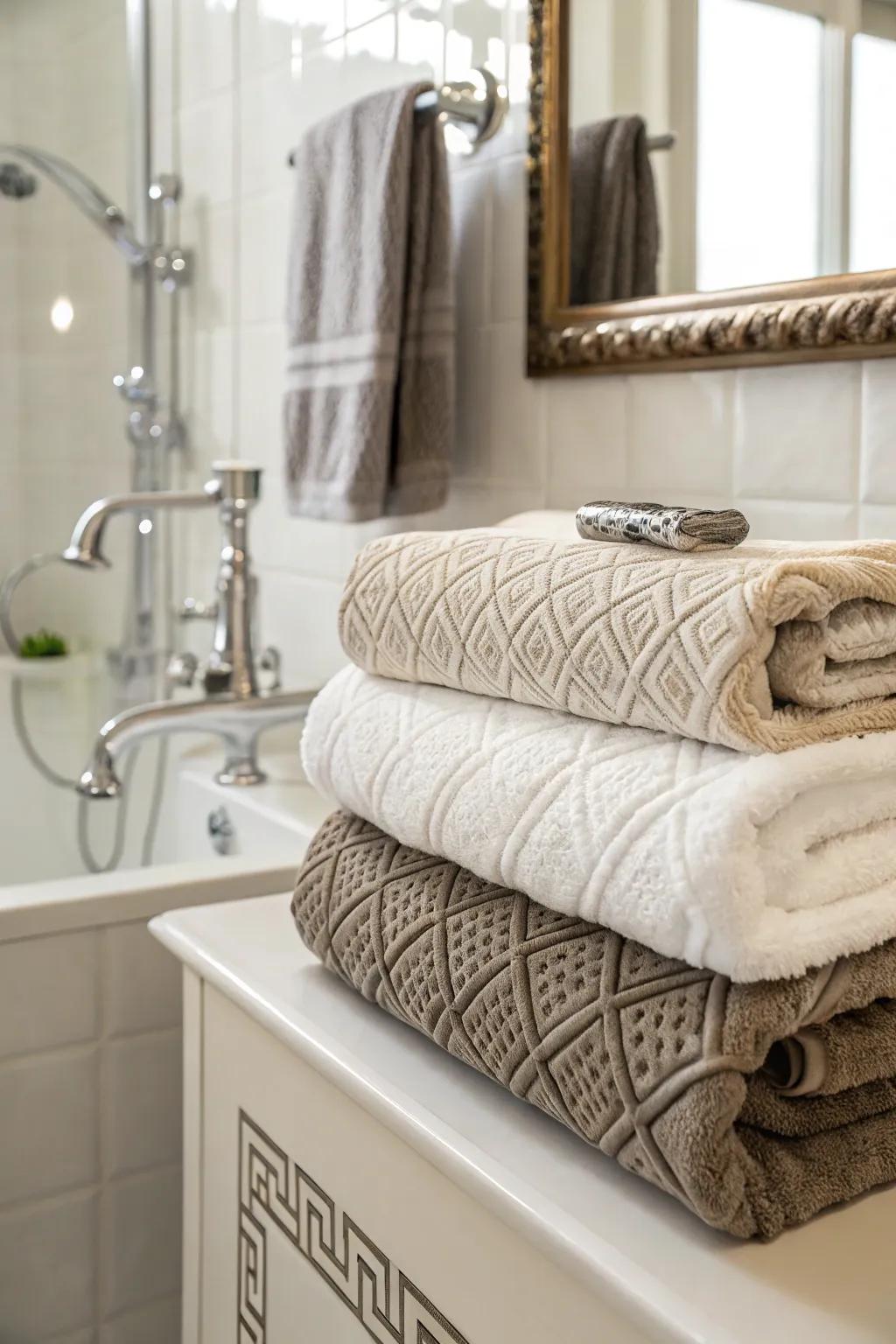 A traditional towel bar is a straightforward, yet chic way to hang towels.