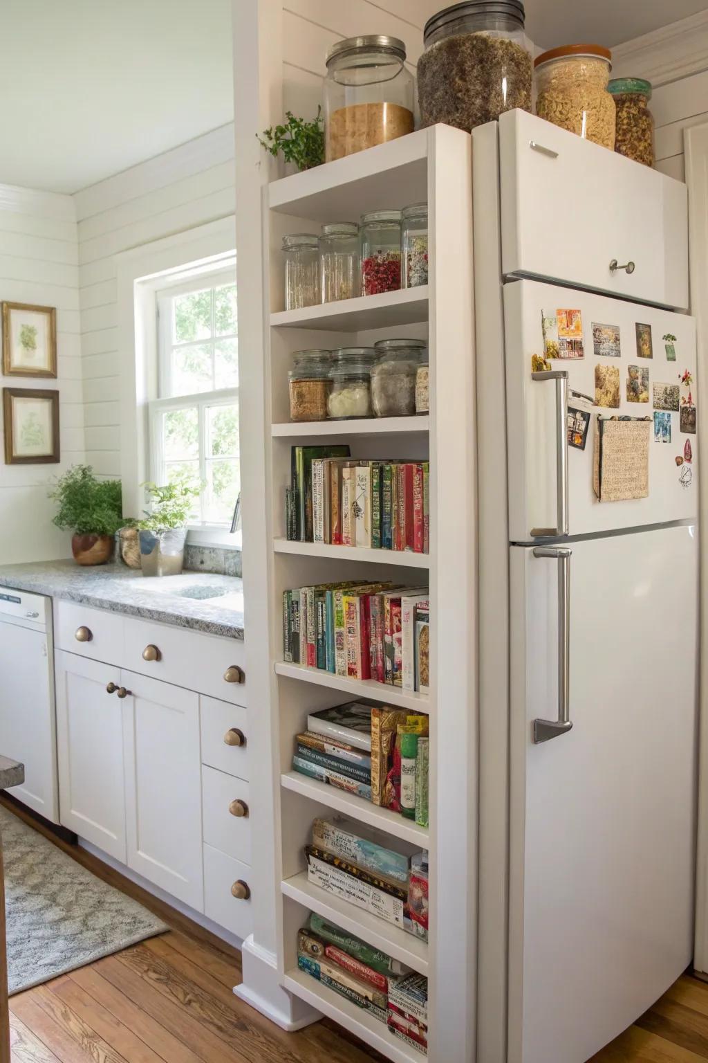 Upright shelves add functionality and flair.
