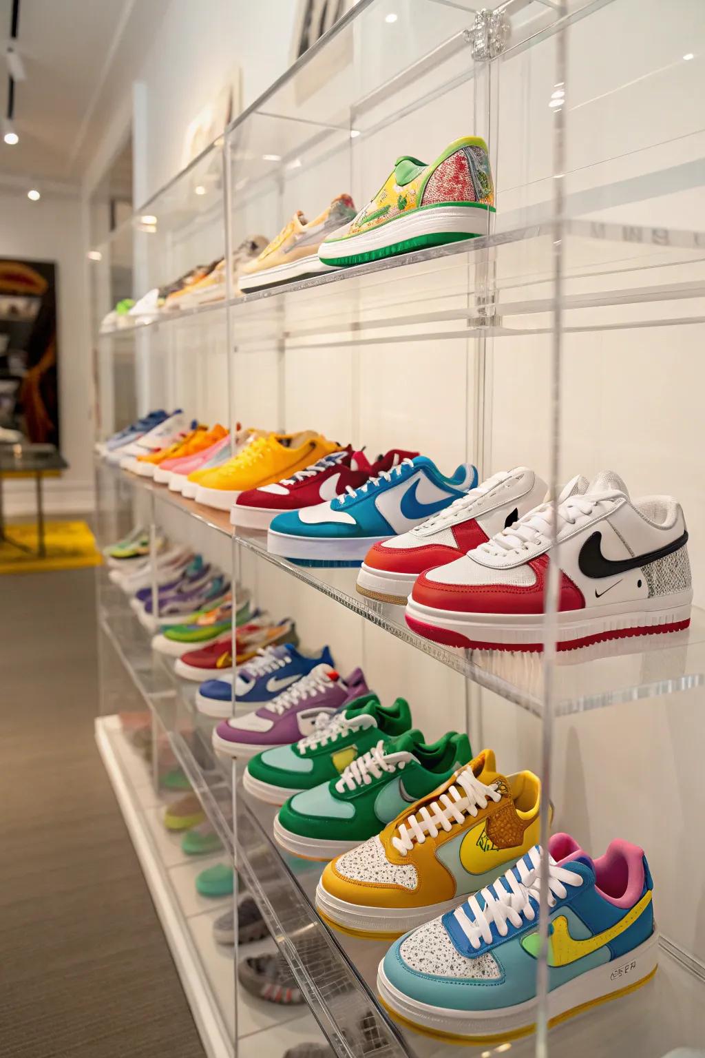 Display shelves for sneakers, turning footwear into artistic displays.
