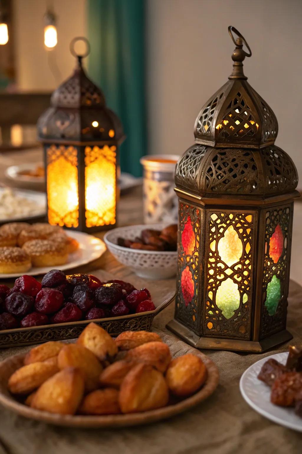 Sophisticated lanterns providing a cozy glow to the iftar table