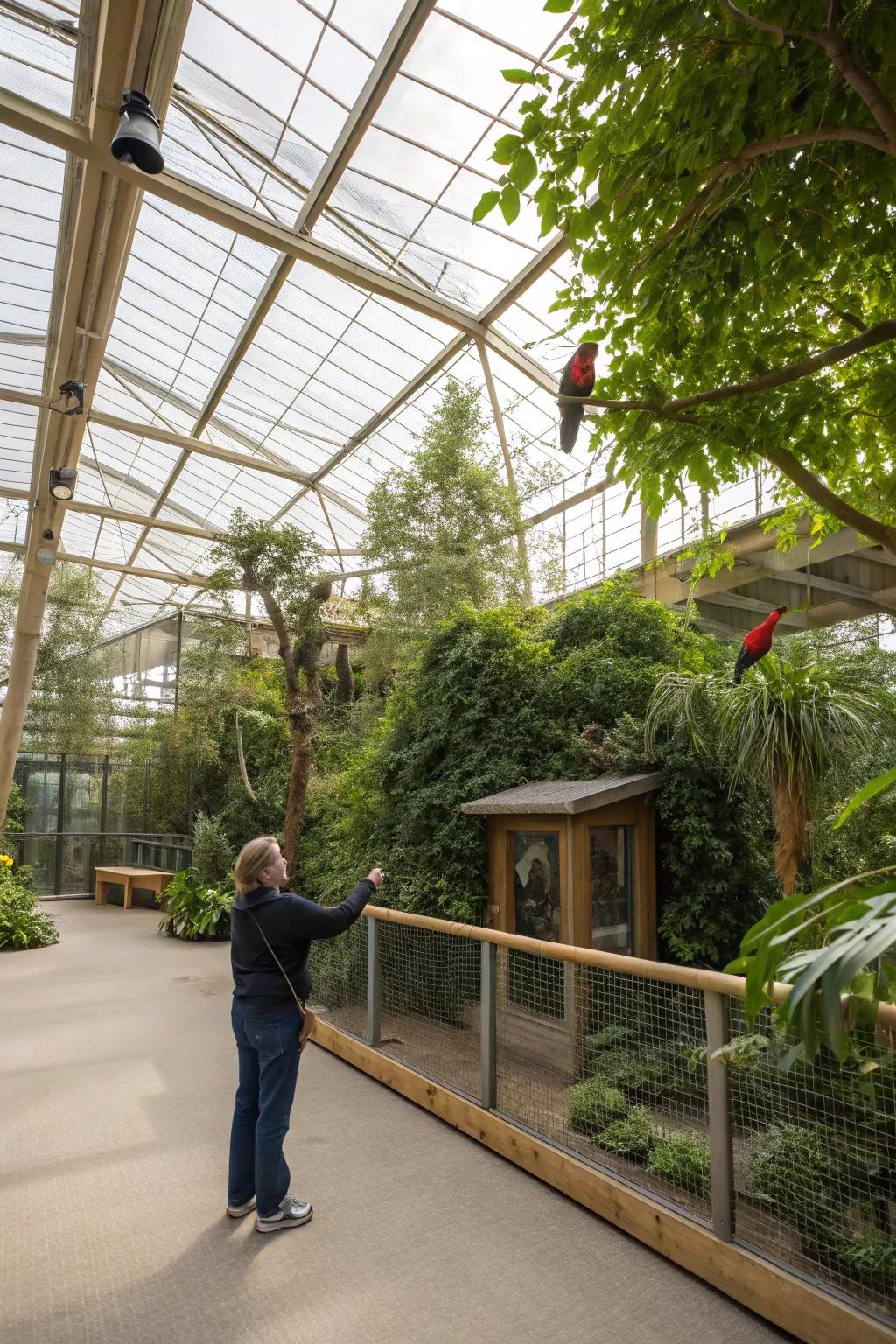 An inviting walk-in enclosure where you can connect with your birds.
