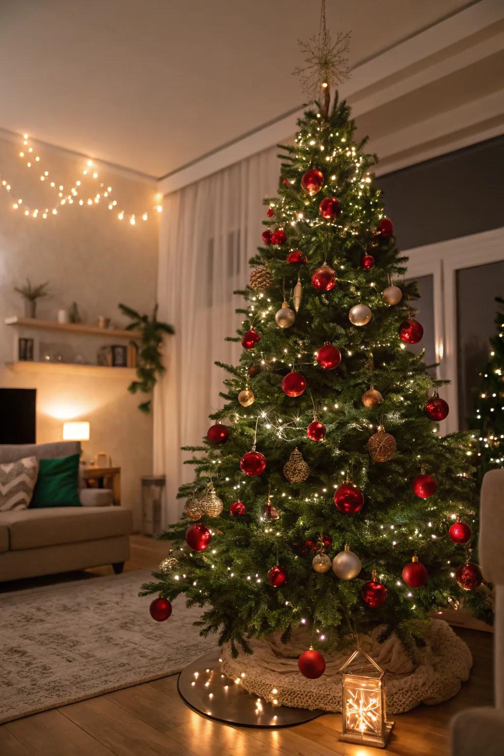 A spectacular Christmas tree commanding attention in the living room.