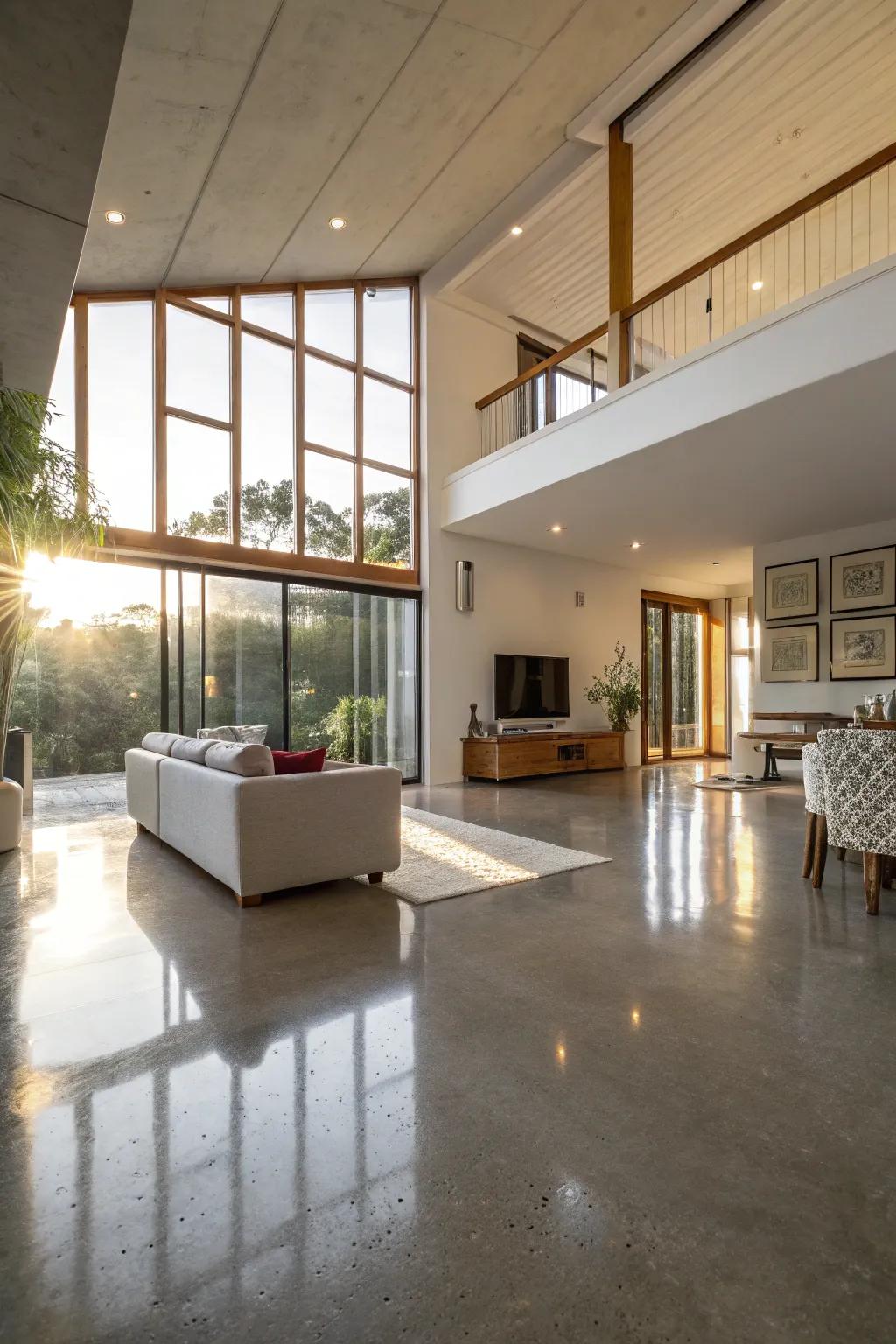 Polished concrete floors have a reflective quality that can really change a room.