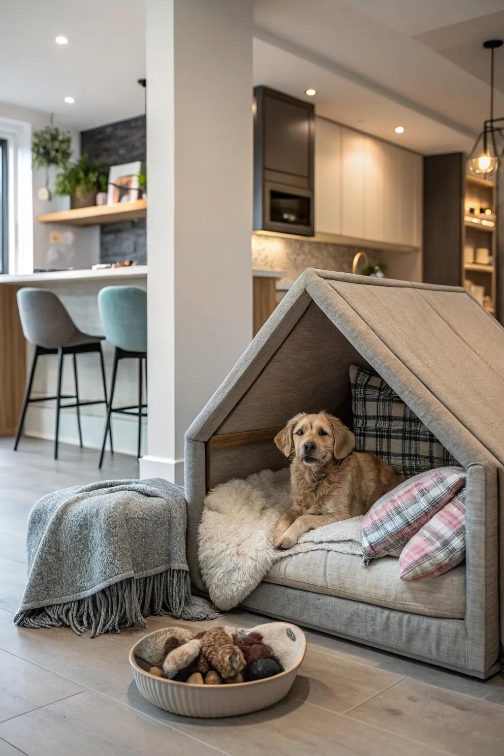 An inviting plush dog bed nook designed for ultimate relaxation.