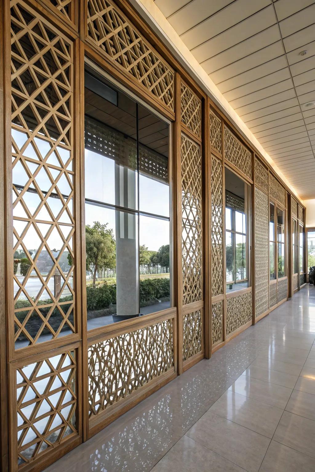 Lattice feature using mirrors to give the illusion of greater space and enhanced light.