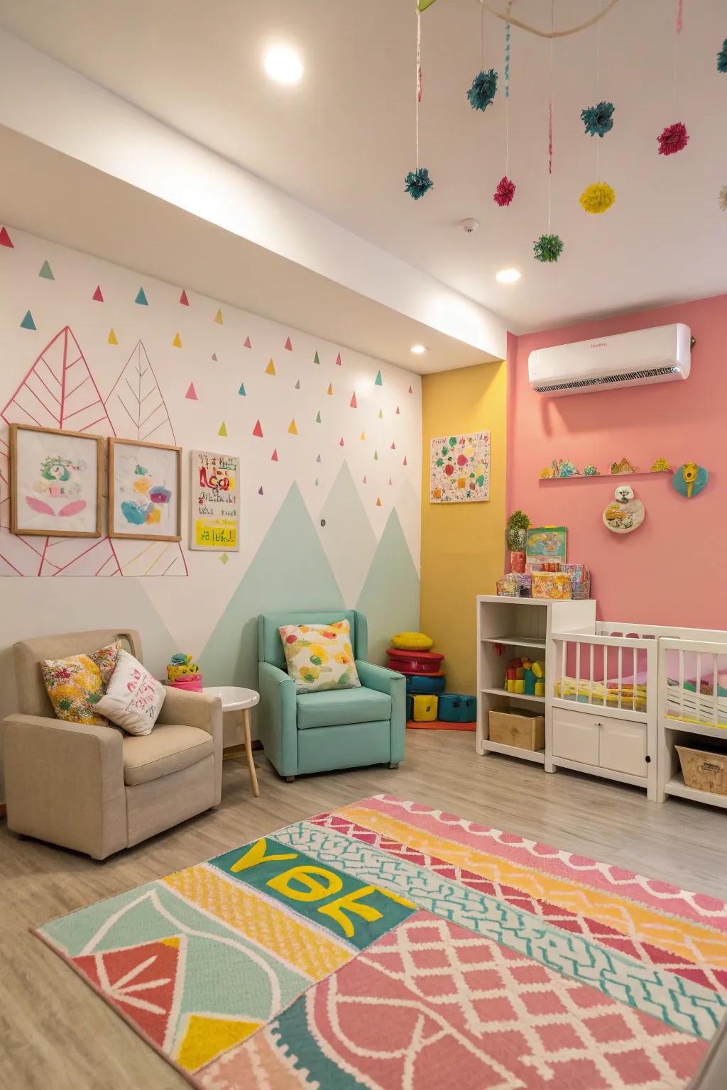 Vibrant walls engage infants' visual senses.